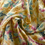 Satin de soie et viscose imprimé oiseaux fond jaune beurre