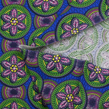 Coton imprimé ethnique Lopik vert fond bleu roi