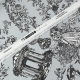 Coton imprimé toile de Jouy Maël noir fond gris bleuté