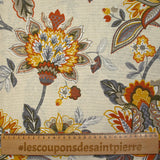 Polycoton imprimé fleurs majestueuses jaune et orange fond écru