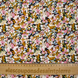 Viscose imprimée les fleurs d'Ornella moutarde, rose et bleu layette