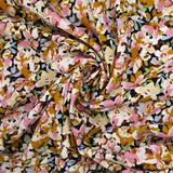Viscose imprimée les fleurs d'Ornella moutarde, rose et bleu layette