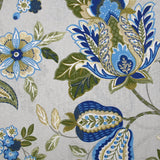 Polycoton imprimé fleurs majestueuses bleu et kaki fond gris