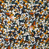 Viscose imprimée les fleurs d'Ornella orange brûlé, canard et marine