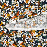 Viscose imprimée les fleurs d'Ornella orange brûlé, canard et marine