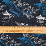 Coton matelassé double face poisson bleu et marine au mètre