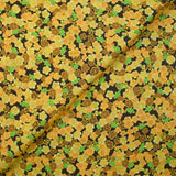Cotton printed with yellow cherry blossoms, brown background