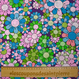 Coton imprimé flower power parme fond violet