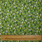 Cotton printed meadow in flowers anise dark green background