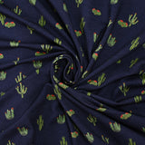 Jersey de viscose imprimé cactus fond marine