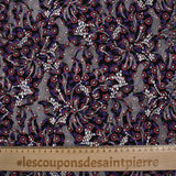 Fonted lace printed red and purple flowers black background