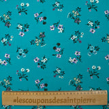 Popeline de coton imprimée bouquet champêtre fond turquoise