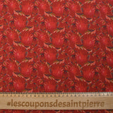 Popeline de coton imprimée fleurs sauvages fond bordeaux