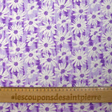 Popeline de coton imprimée vibration de marguerite fond violet
