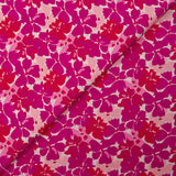 Popeline de coton imprimée fleurs en fusion fuchsia et magenta fond écru