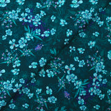 Popeline de coton imprimée fleurs turquoise fond bleu foncé