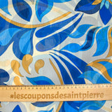 Mousseline crinkle imprimée flamme et fleur bleu