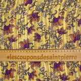 Mousseline imprimée bande satin violet fond ocre