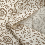 Popeline de coton imprimée empreinte fleurie taupe fond blanc cassé