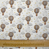 Coton imprimé montgolfière ourson fond blanc