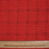 Tweed de polyester Lurex carreaux ligne noire fond rouge