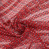 Banda raso muselina estampada ojo azul fondo rojo