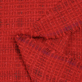 Tweed de polyester Lurex carreaux ligne noire fond rouge