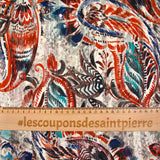 Mousseline imprimée bande satin opera marron fond gris
