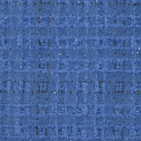 Tweed de polyester Lurex carreaux ligne noire fond bleu