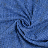 Tweed de polyester Lurex carreaux ligne noire fond bleu