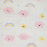 Piqué de coton imprimé arc en ciel et nuage rose