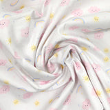 Piqué de coton imprimé arc en ciel et nuage rose