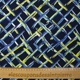 Viscose printed next crossing yellow and sea green navy background