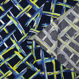 Viscose printed next crossing yellow and sea green navy background