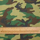 Satin de coton élasthanne camouflage vert et marron