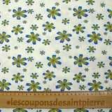 Bengaline coton imprimée fleurs anis et bleu roi fond blanc cassé