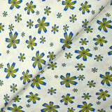 Bengaline coton imprimée fleurs anis et bleu roi fond blanc cassé