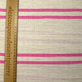 Viscose et coton rayé en relief rose fond écru naturel