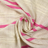 Viscose et coton rayé en relief rose fond écru naturel