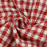 Tweed de poliéster de cuadros rojos y blancos