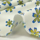 Bengaline coton imprimée fleurs anis et bleu roi fond blanc cassé