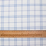 Coton tissé teint carreaux trait bleu fond blanc