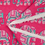 Coton indien imprimé éléphant turquoise fond rose