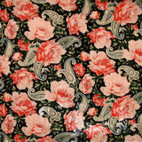 Velours de polyester Lurex imprimée rose et cachemire fond noir