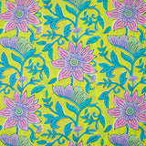 Coton indien imprimé Parvati turquoise et rose fond jaune