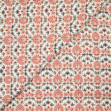 Coton indien imprimé fleurs brique et taupe fond blanc