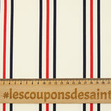 Gabardine 100% coton rayure bleu marine et rouge fond blanc cassé