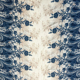 Crêpe fin imprimé paisley bleu fond écru
