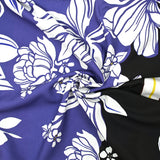 Viscose imprimée jardin fleuri violet fond marron