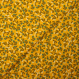 Popeline de coton imprimée pousse fleurie bleu fond jaune soleil